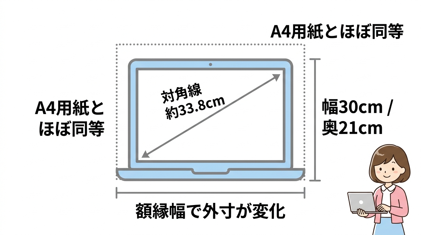 13.3インチパソコンの具体的な大きさ（cm）