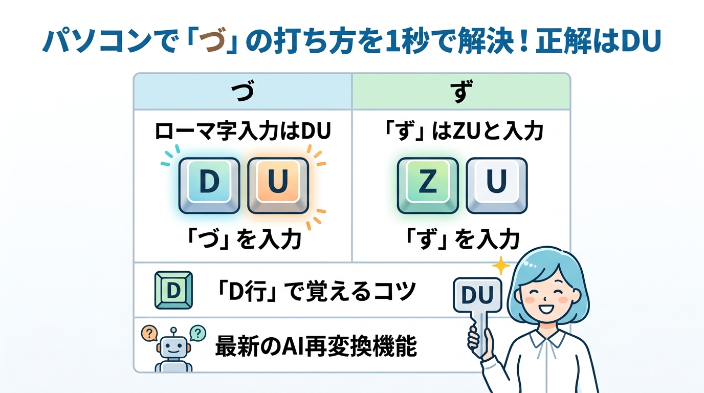 パソコンで「づ」の打ち方を1秒で解決！正解はDU