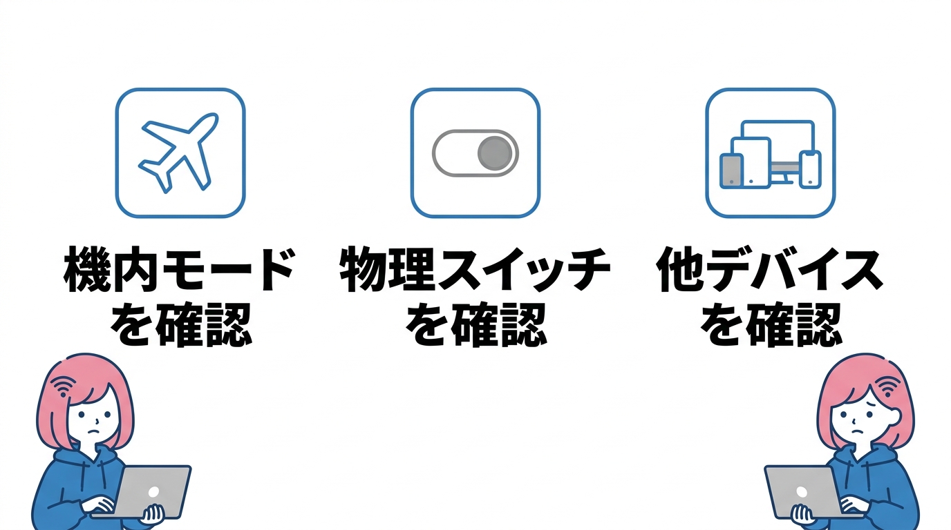 パソコンのワイファイが繋がらない時の基本チェック3つ