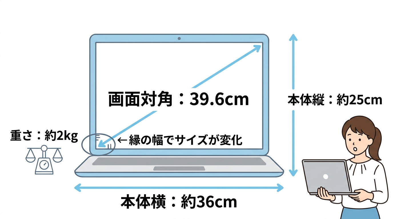 15.6インチのパソコンの大きさは何センチ？実寸と重さを解説
