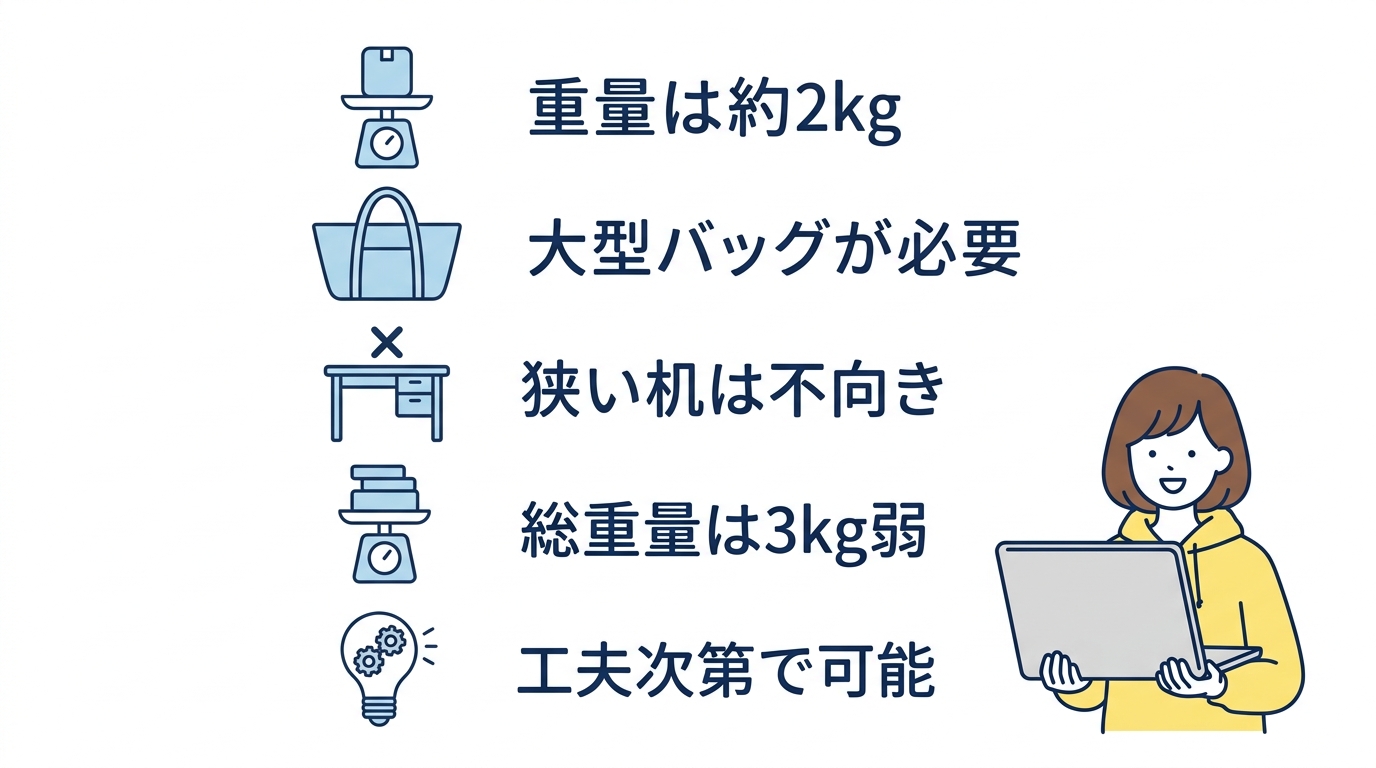 16インチパソコンの持ち運びは可能？