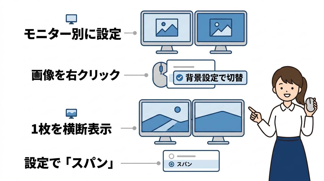 2画面（マルチディスプレイ）で壁紙を変える方法