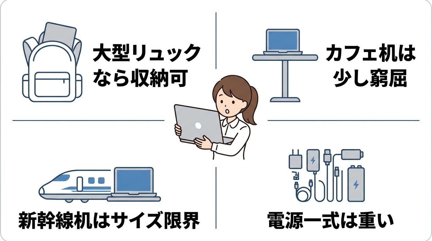 持ち運びや利用シーン別の15.6インチの使い心地
