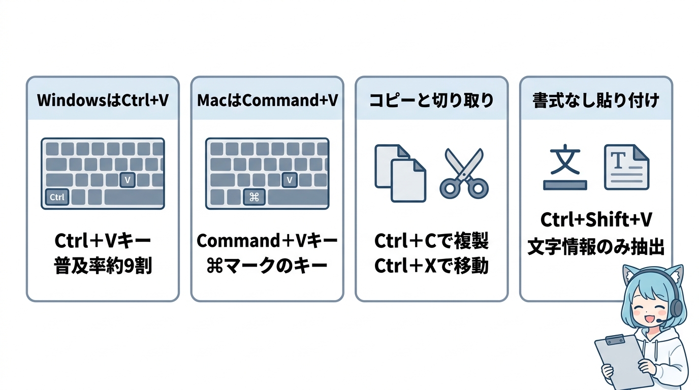 キーボードショートカットでペーストする方法