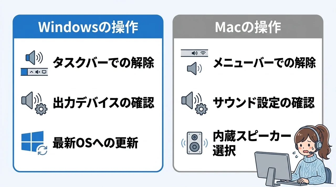 Windows・Mac別のシステム設定からミュート解除