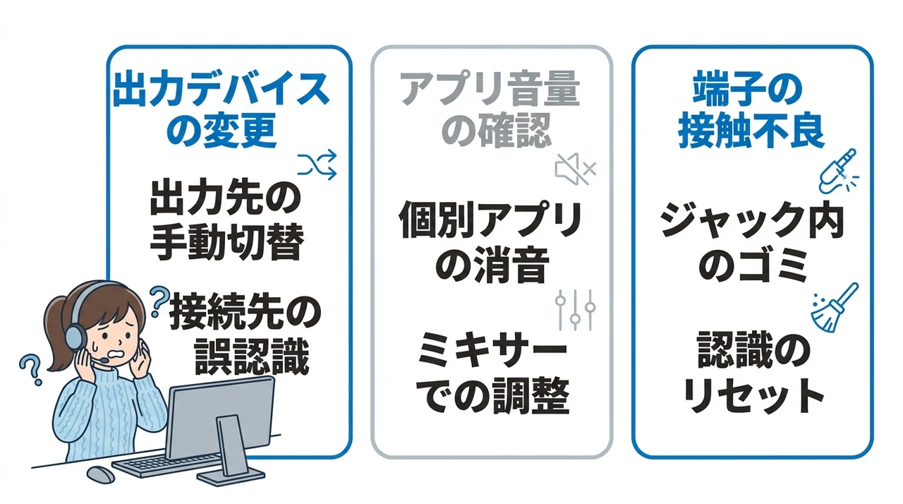 ミュート解除したのに音が出ない盲点