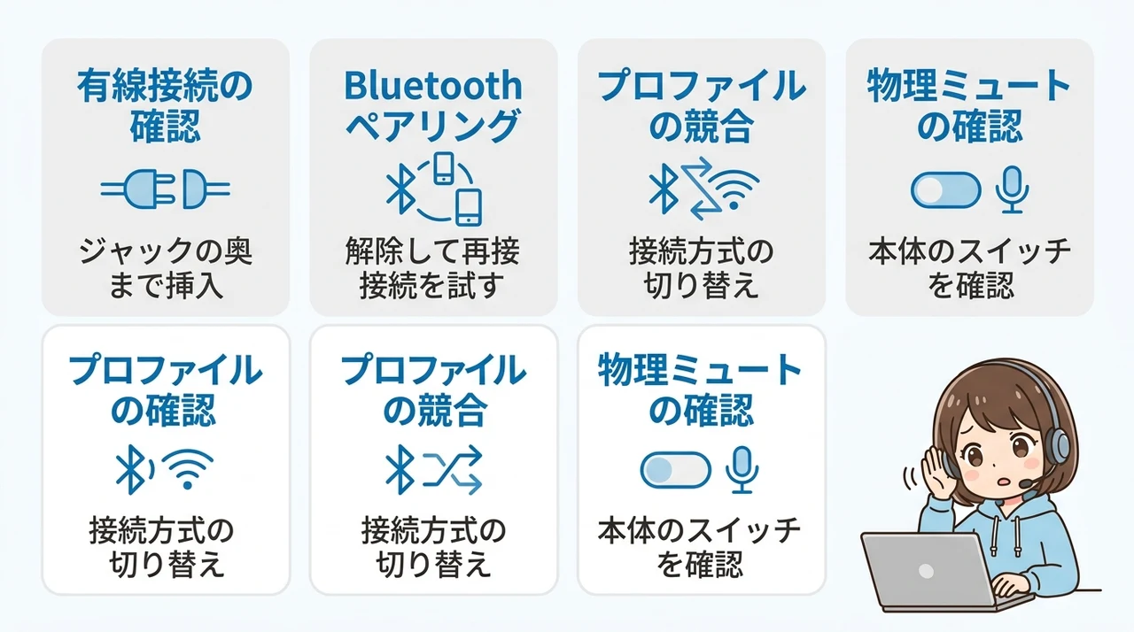 イヤホン・ヘッドセットの接続トラブルを解決