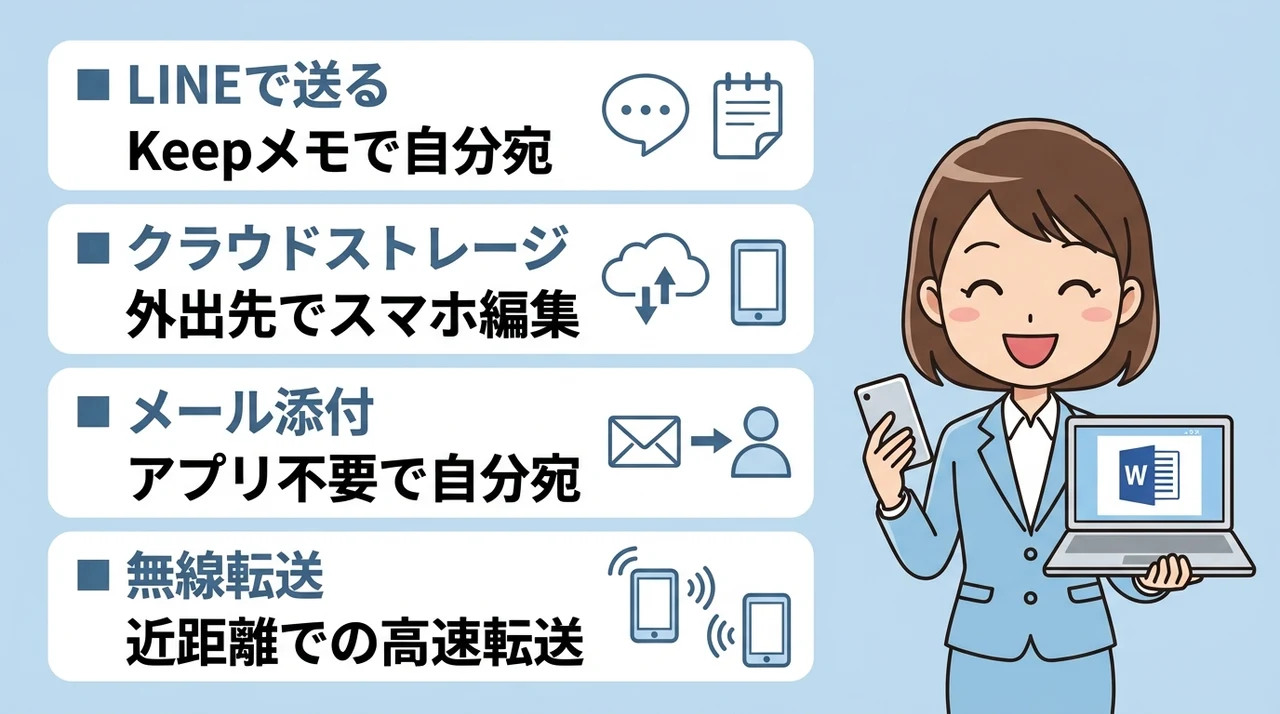 パソコンのwordをスマホに送るおすすめ方法4選