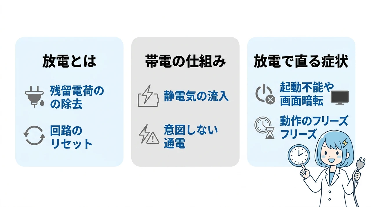 パソコン放電の時間と基本知識