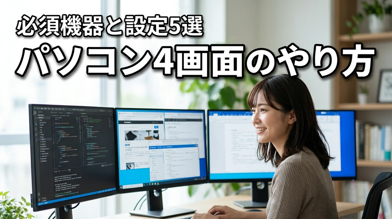 パソコン4画面のやり方！作業効率アップに必須な機器と設定を5つ厳選