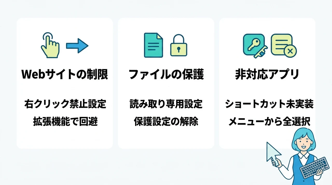 全選択できない場合の原因と対処法