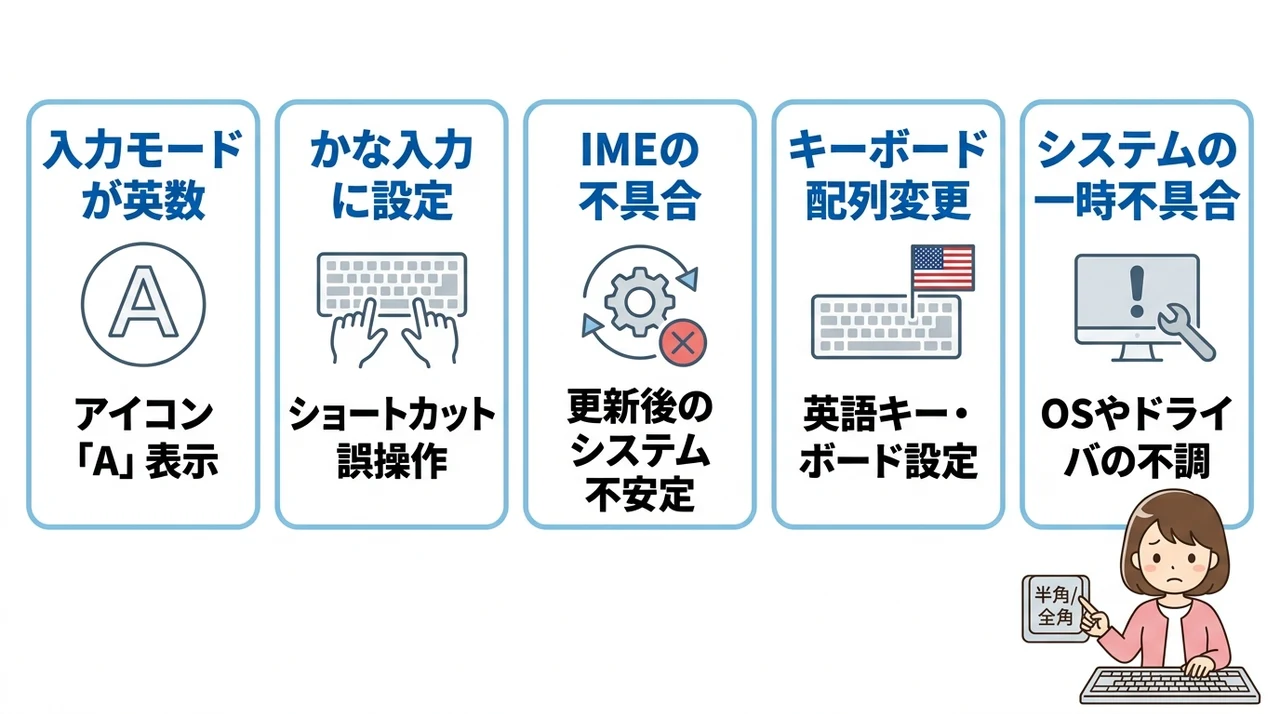 パソコンでひらがな入力できない主な原因