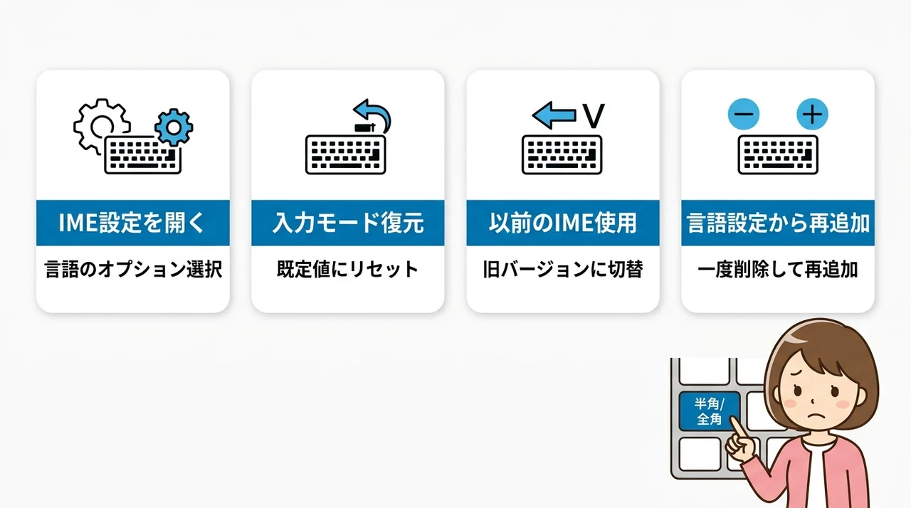 WindowsでIME設定をリセットしてひらがな入力に戻す