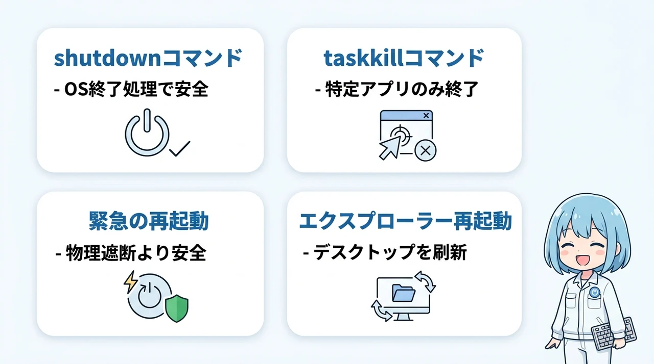 Windowsの強制終了コマンド実行と4つの最新技術