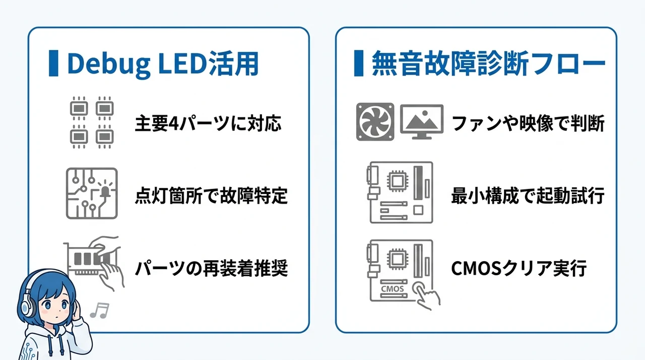 ビープ音スピーカー非搭載時の代替診断法
