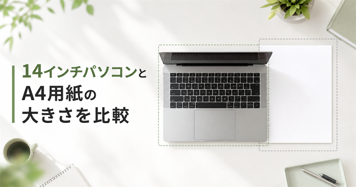 14インチパソコンとA4用紙の大きさを比較