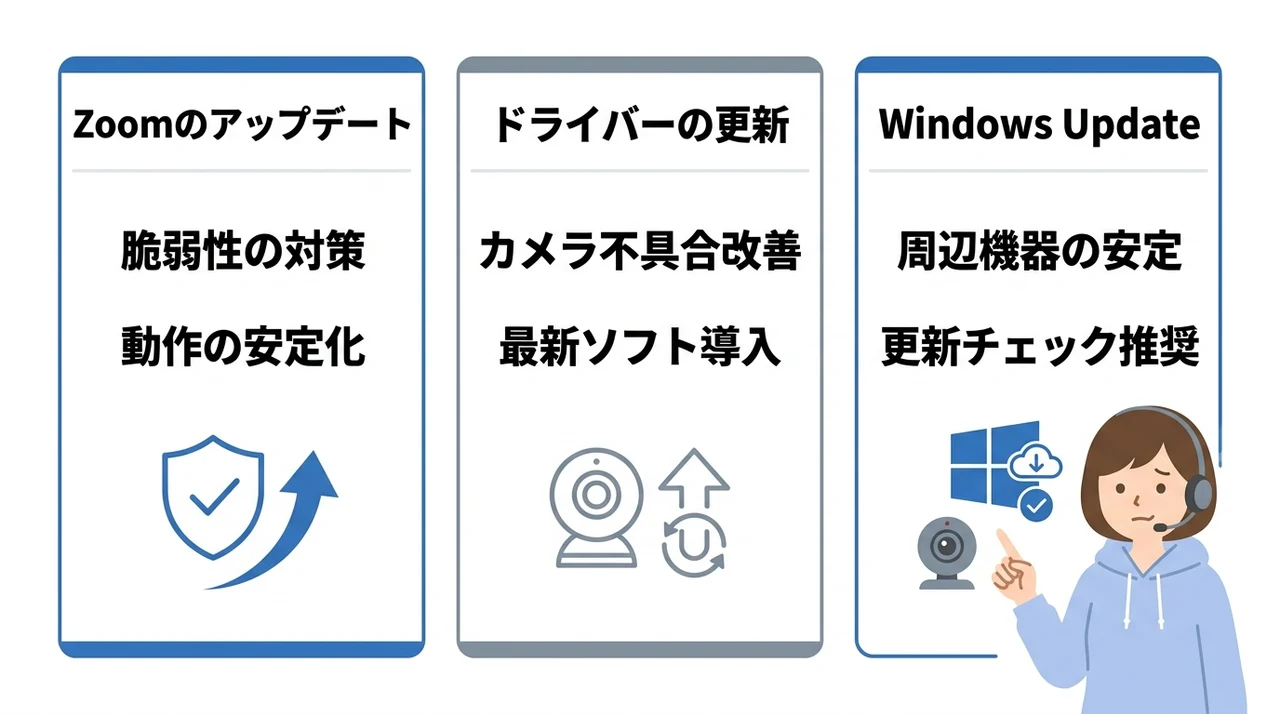 Zoomアプリとカメラドライバーの更新を確認する