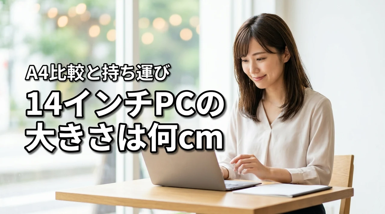 A4用紙と14インチパソコンの大きさを比較するイメージ