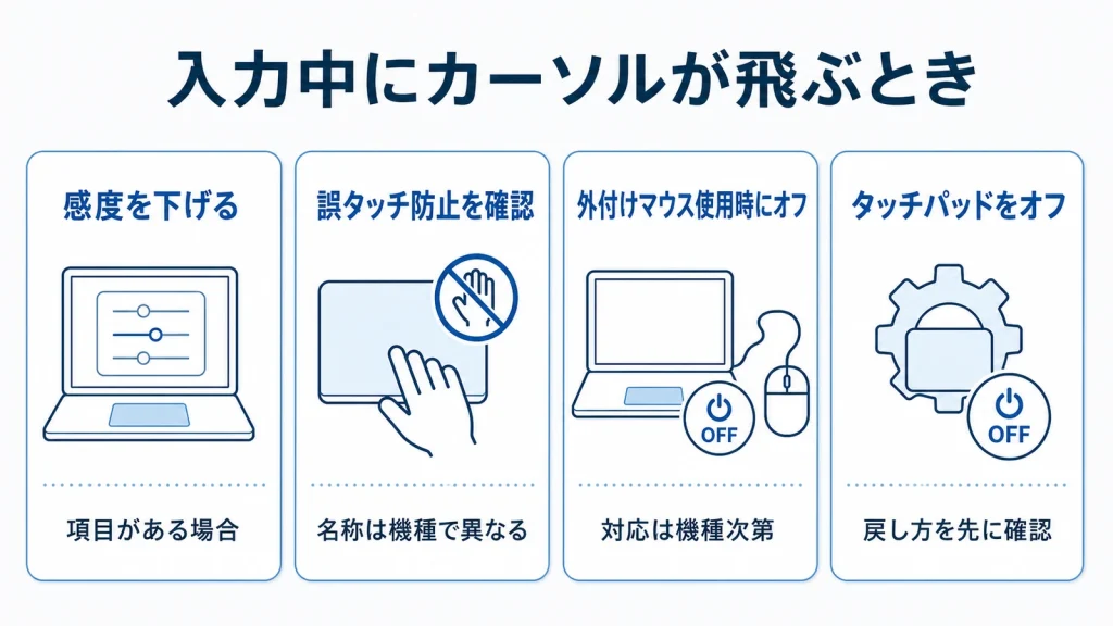 ノートPCで入力中にカーソルが飛ぶ場合の対処法