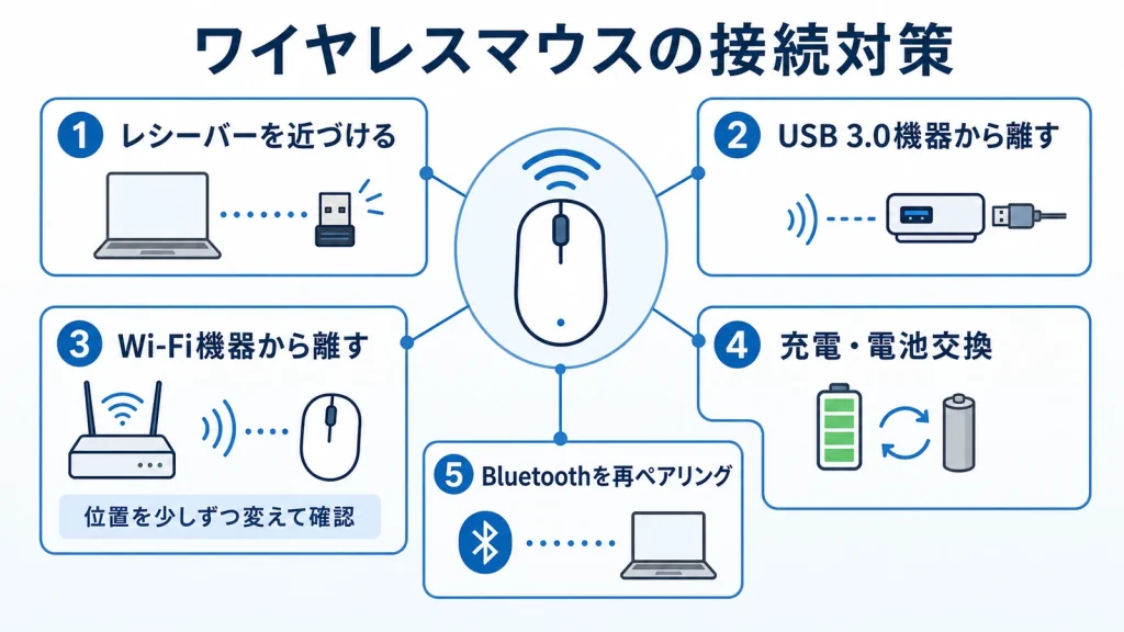ワイヤレスマウスが途切れる・飛ぶ場合の対処法