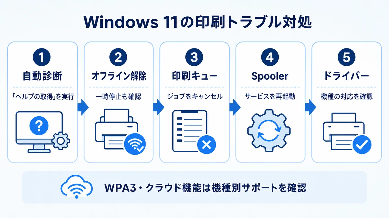 Windows 11でオフライン・印刷待ちを直す手順