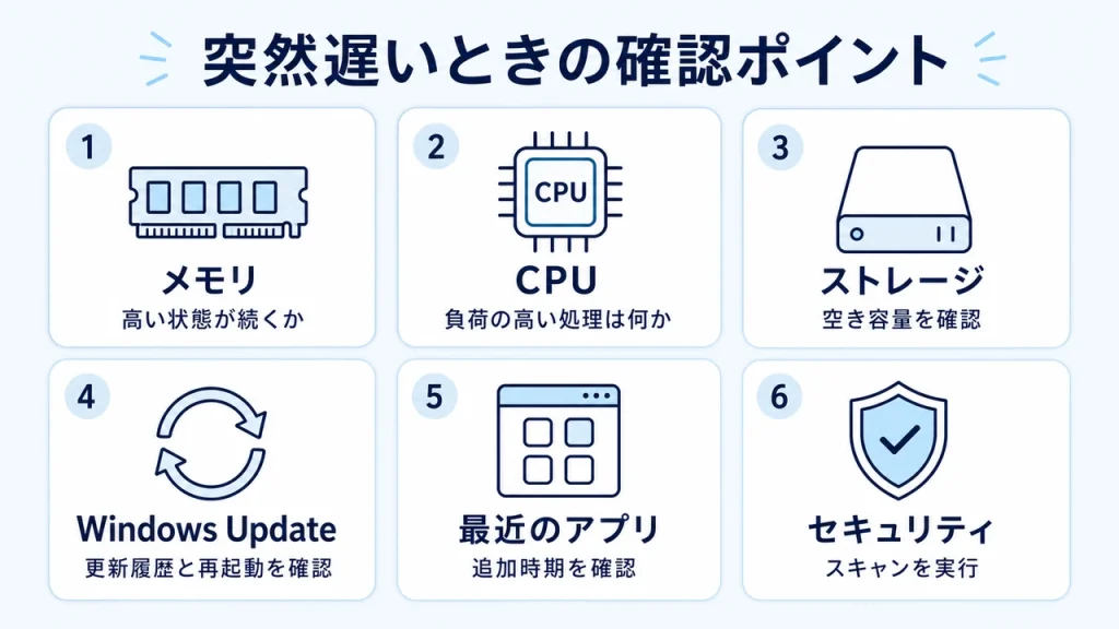 パソコンが突然遅いときに確認する6つのポイント
