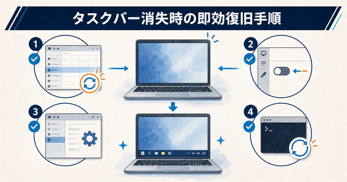 タスクバー消失時の即効復旧手順