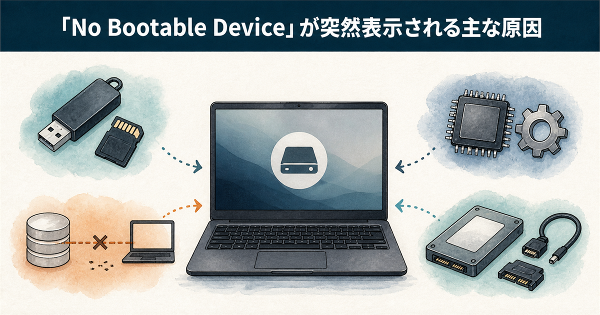 「No Bootable Device」が突然表示される主な原因