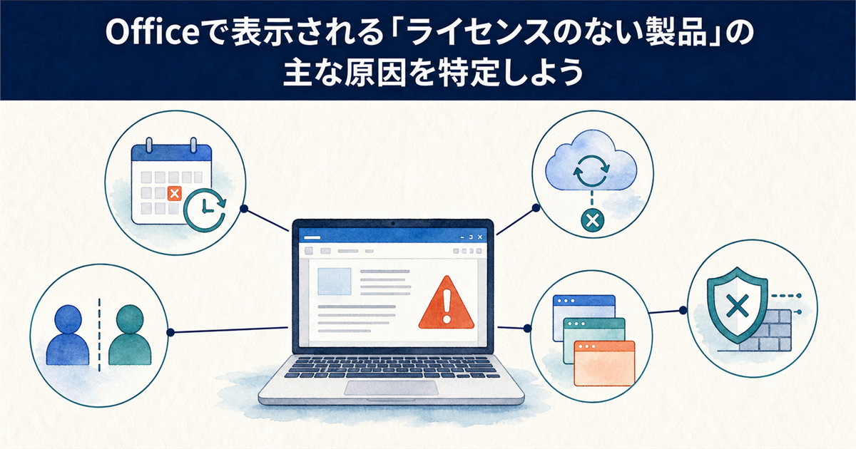 Officeで表示される「ライセンスのない製品」の主な原因を特定しよう
