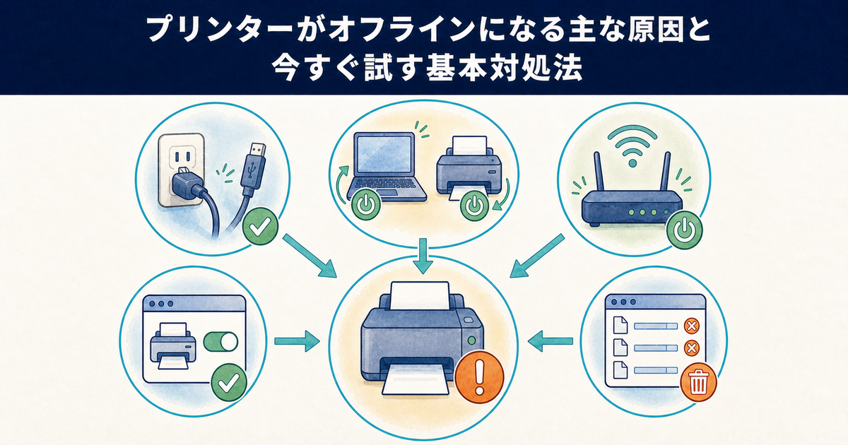 プリンターがオフラインになる主な原因と今すぐ試せる基本対処法の図解