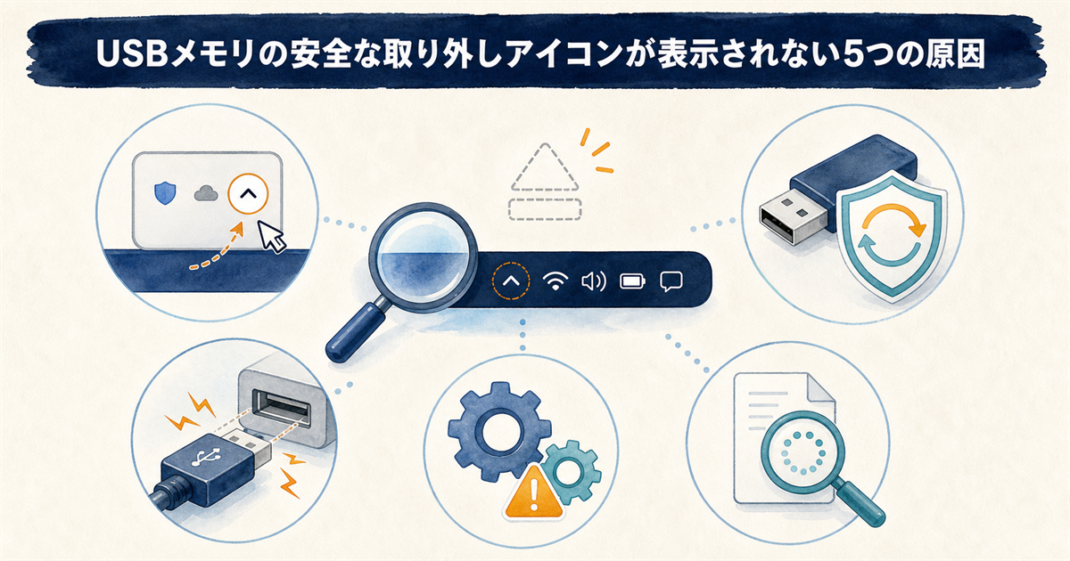 USBメモリの安全な取り外しアイコンが表示されない5つの原因