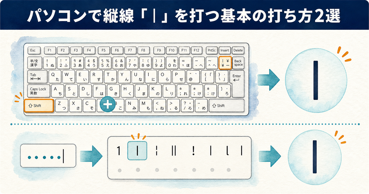 パソコンで縦線「|」を打つ基本の打ち方2選