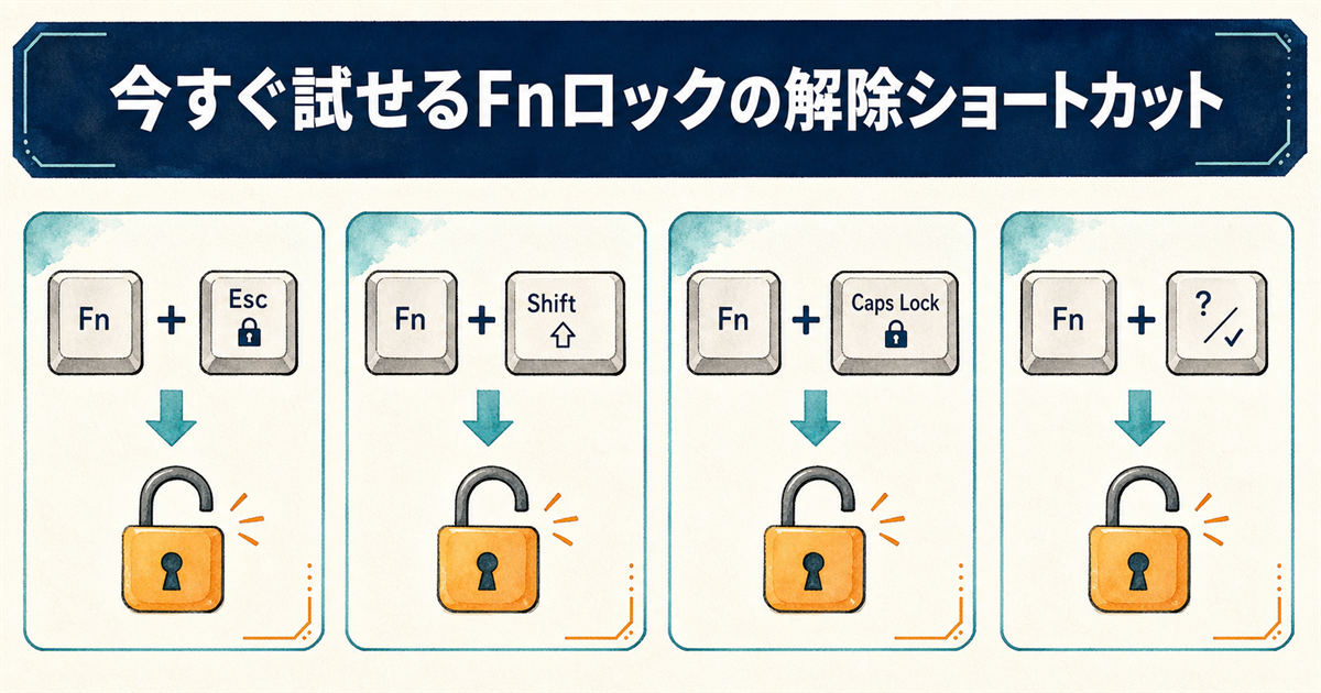 今すぐ試せるFnロックの解除ショートカット