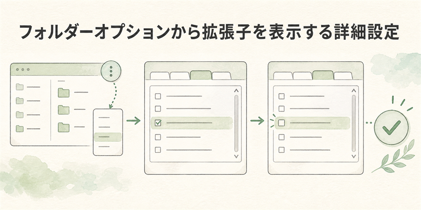 フォルダーオプションから拡張子を表示する詳細設定