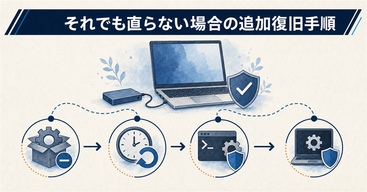 それでも直らない場合の追加復旧手順