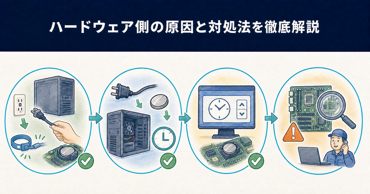 CMOS電池交換・放電・BIOS時刻調整・マザーボード診断の安全な手順図解