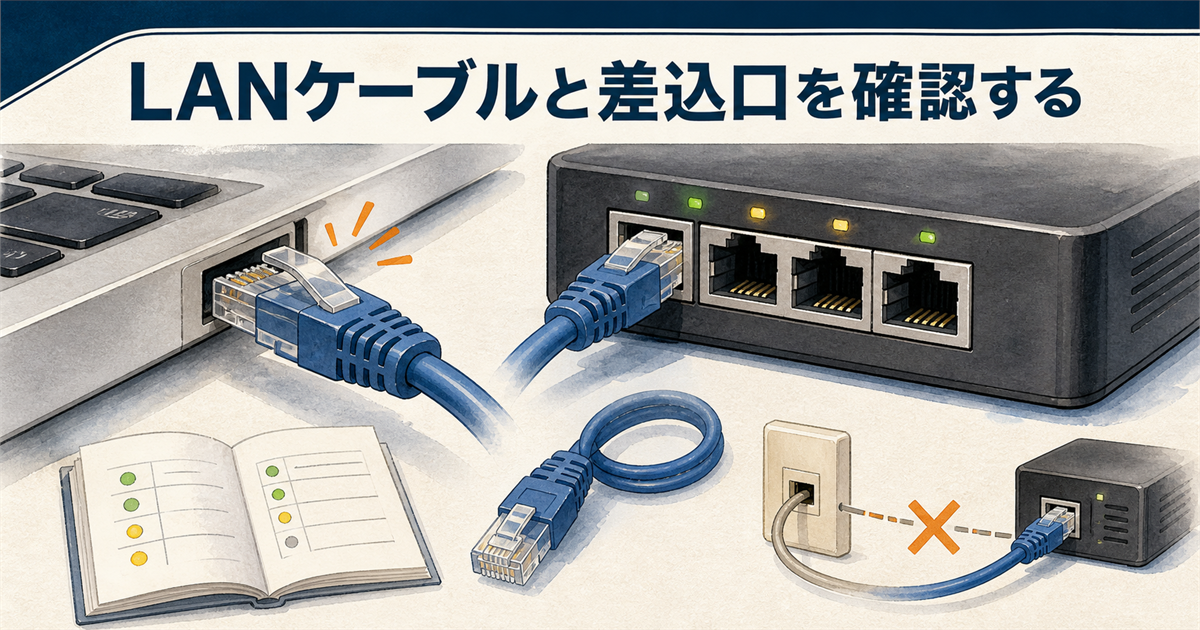 LANケーブルと差込口を確認する
