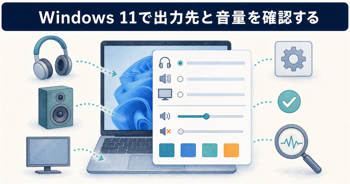 Windows 11で出力先と音量を確認する