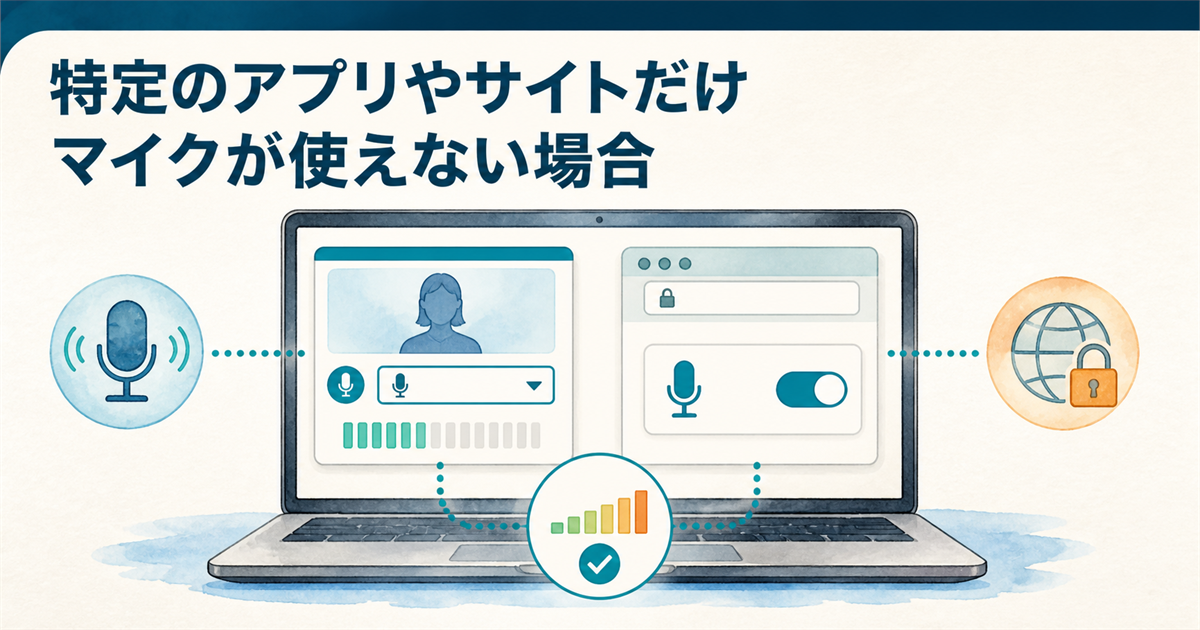 特定のアプリやサイトだけマイクが使えない場合