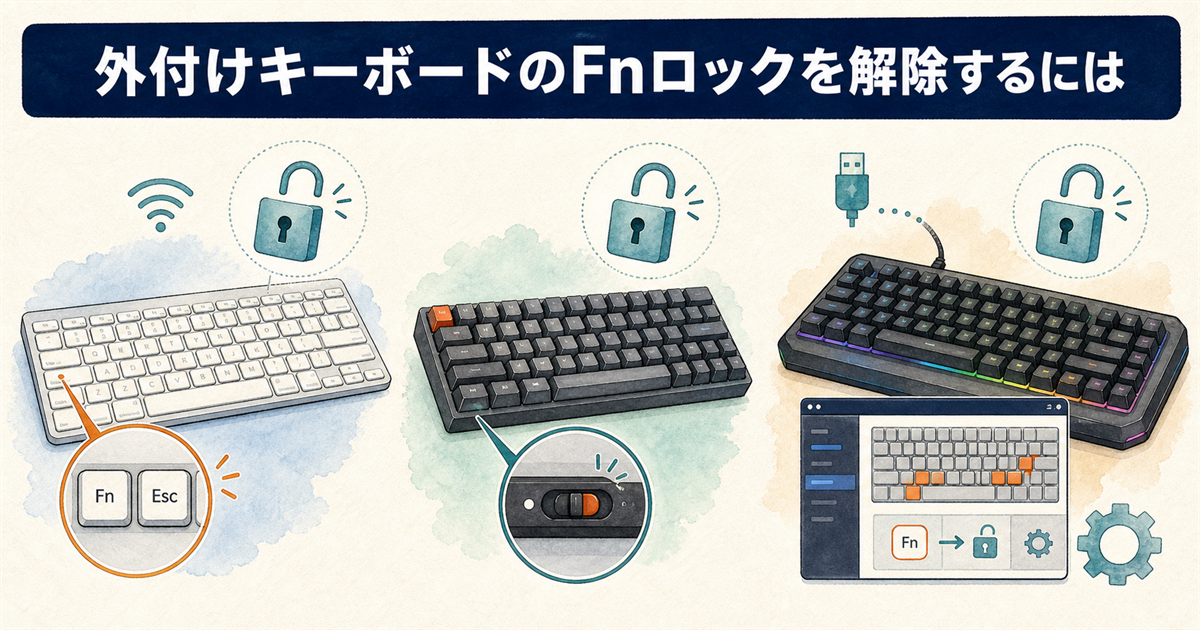 外付けキーボードのFnロックを解除するには