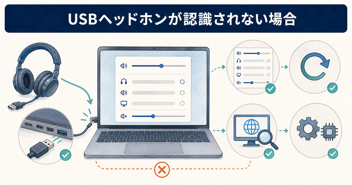 USBヘッドホンが認識されない場合