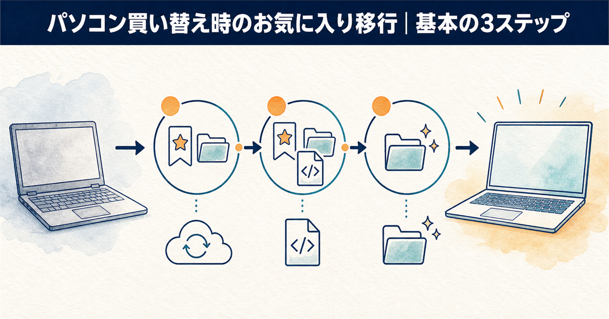 パソコン買い替え時のお気に入り移行｜基本の3ステップ