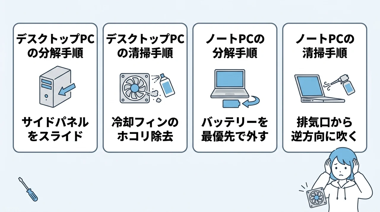 ノートPCとデスクトップPCの分解・清掃時の注意点