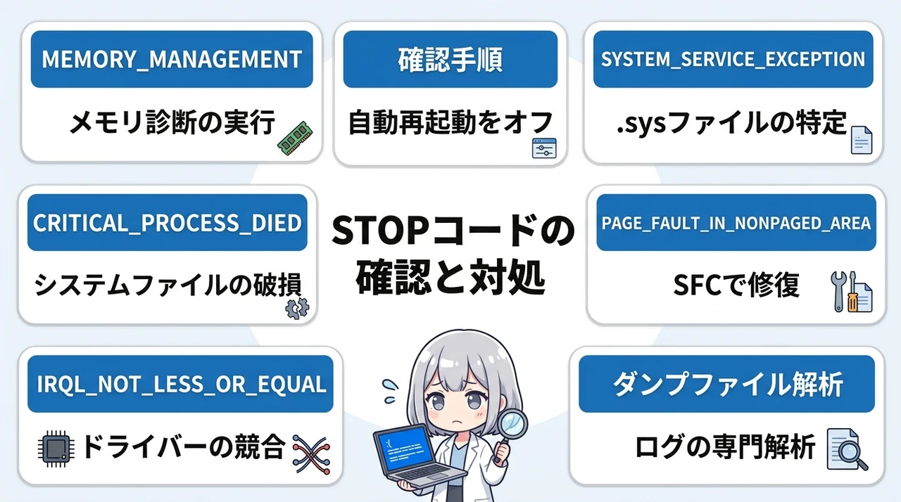 STOPコードの確認とエラー別の対処法